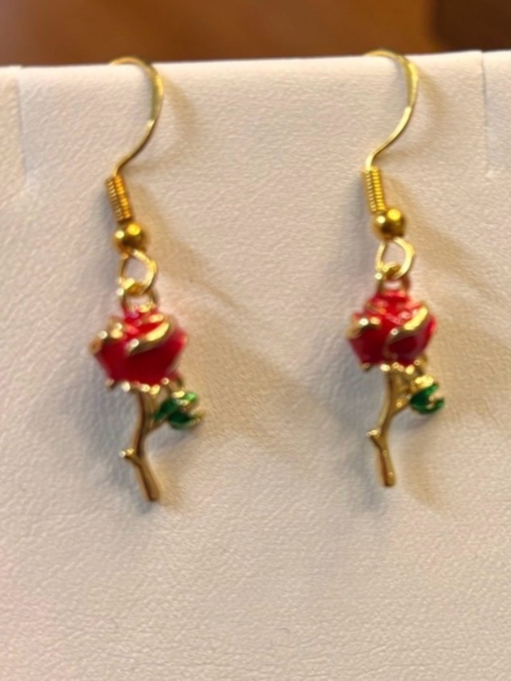 New beauty and the beast style romantic Gold-Tone Red Rose Earrings